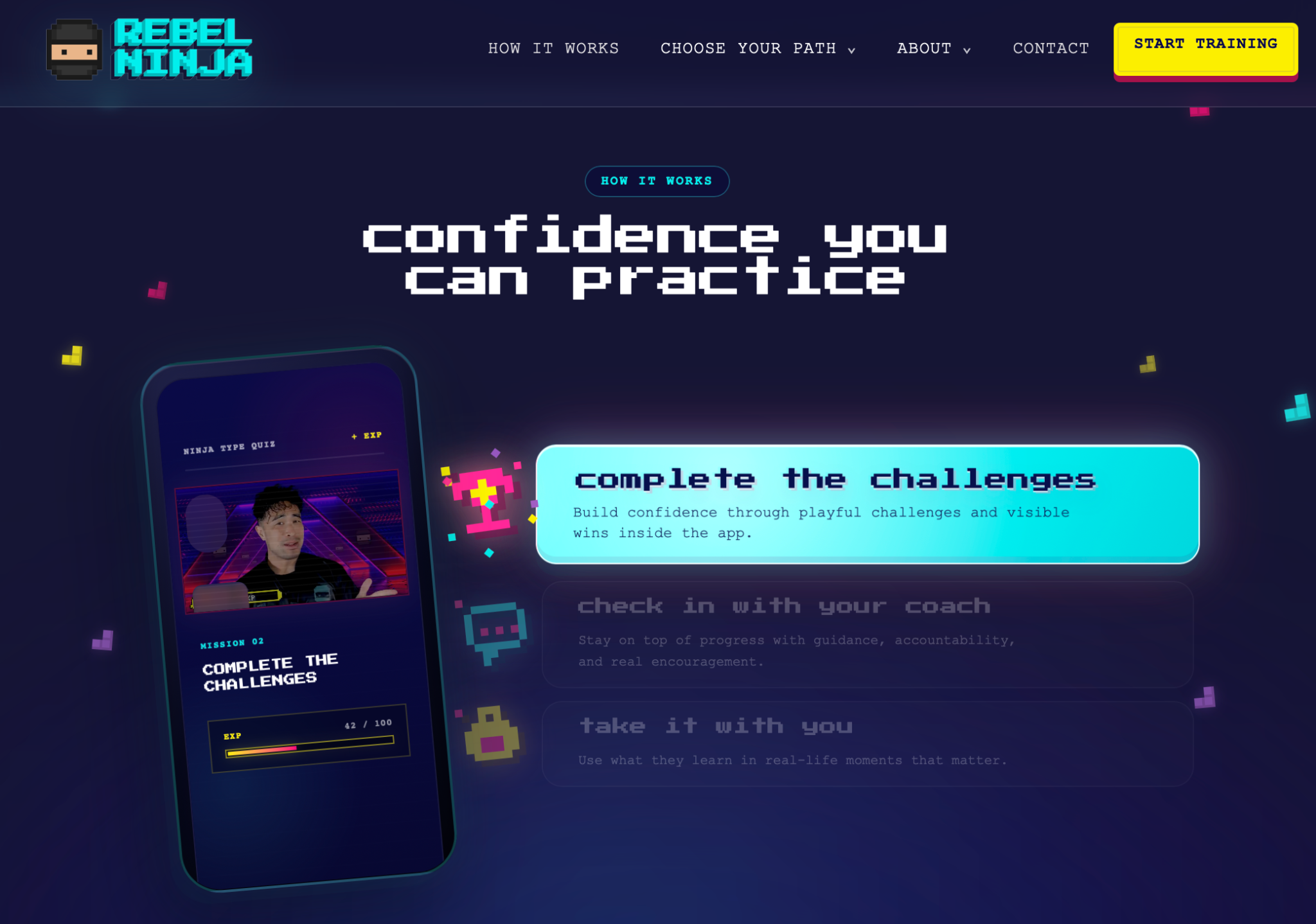 Rebel Ninja How It Works page on a tablet